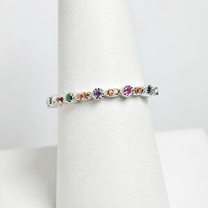 Rhodium Plated Solid Sterling Silver Multicolored CZ Stacking Ring Size 7.75
